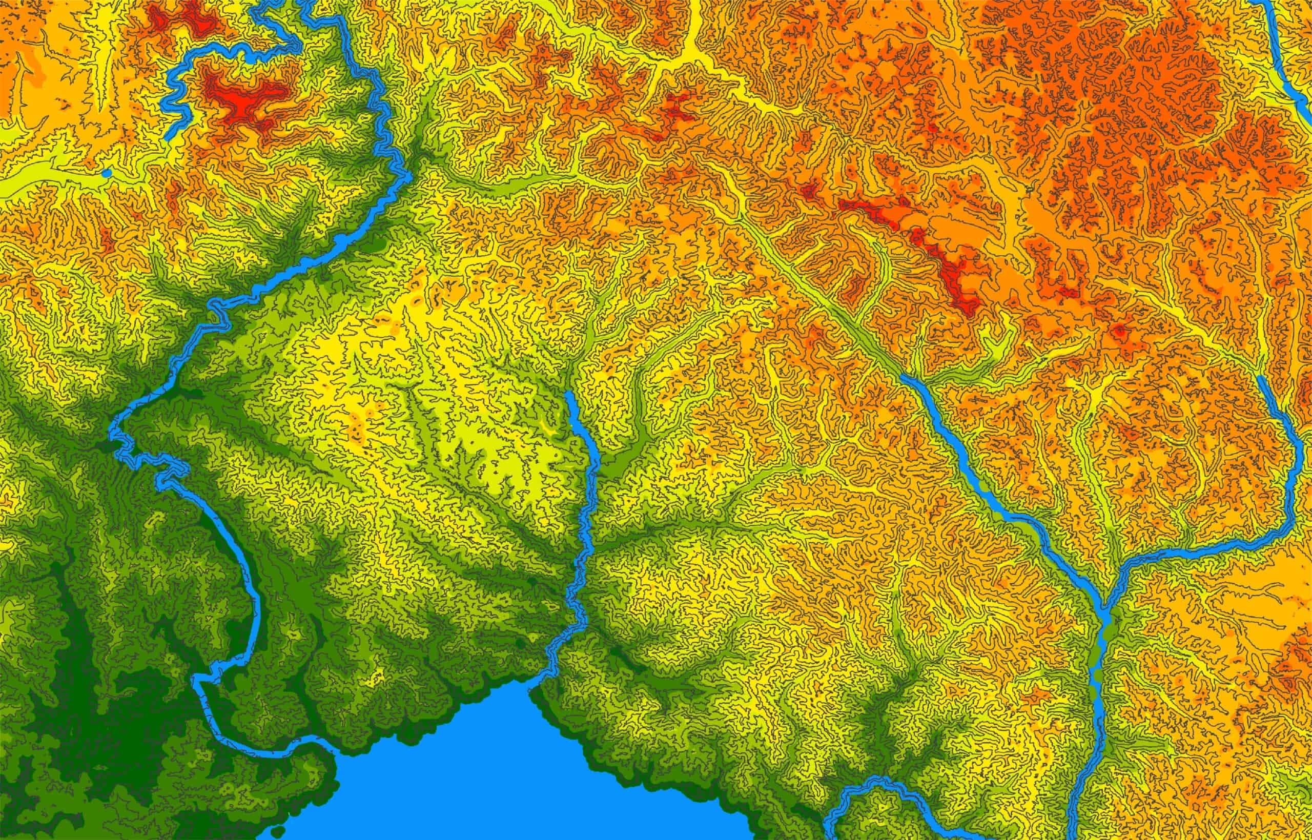 Colour-shaded terrain model derived from point-cloud data